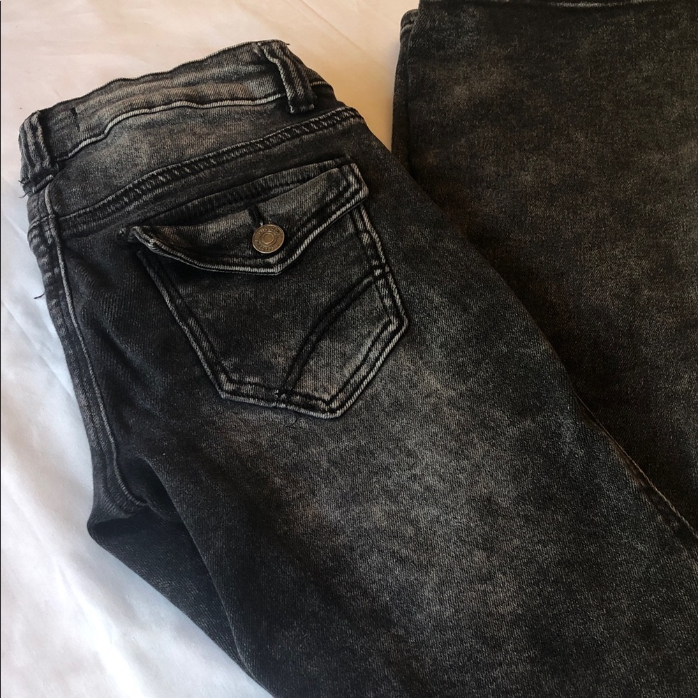 Washed Black Skinny Jeans with Flap Back Pocket